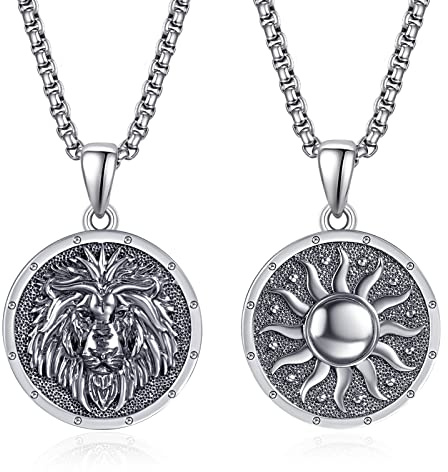 HXWZB Löwe Anhänger Kette Sterling Silber Löwen Anhänger Sonne Löwe Kette Schmuck Geschenke für Herren Männer