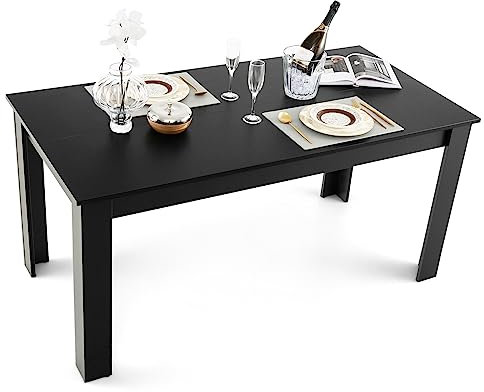 HOMASIS Esszimmertisch aus Holz, rechteckiger Esstisch, großer Küchentisch für 6-8 Personen, eleganter Couchtisch Schreibtisch belastbar 150 kg, Holztisch für Esszimmer & Küche, 160x80x76cm (Schwarz)