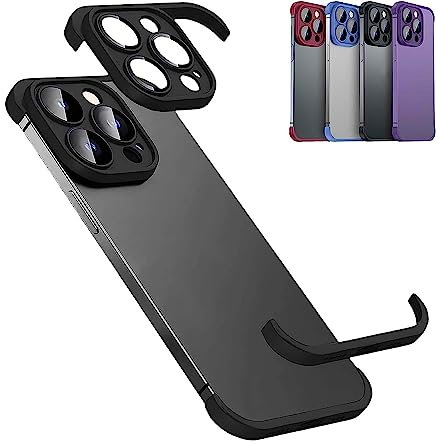 Lcmei Borderless Four Corners Shockproof Case For iPhone 14 13 Pro Max With Camera Lens Protector,Luxury Corner Pad Soft Silicone Edge Protective Thin Lightweight Case Bumper Cover Black