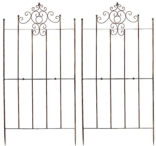 CLP 2er Set Eisen-Rankgitter Paula Im Rustikalen Landhausstil I Rankzaun Mit Stilvollen Verzierungen, Farbe:Bronze