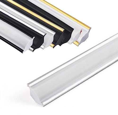 Jackfru Deckenleisten Selbstklebend 5M, Zierleiste Wall Trim, Wandkanten Caulk Strip, Fliesenkanten, Deckenkanten, Zierleisten für Wandübergänge (Weiß mit Silber 18x10.5mm)