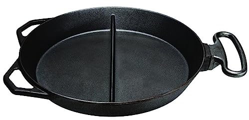 SKK große XL Pfanne Ø 80 cm - Outdoor Riesenpfanne Eisenguss - geteilte Guss-Bratpfanne 3 Griffe Mittelsteg - ideal für Grillpartys - Made in Germany