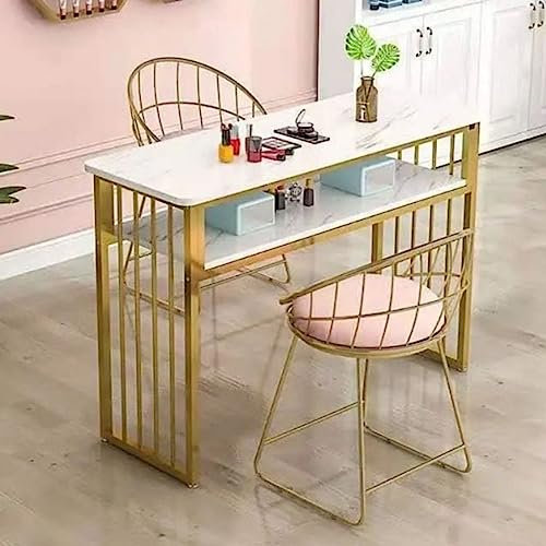 Portable Maniküre Tisch Double Layer Nagelkunst Tisch Metallrahmen mit Marmor Desktop Nageltechniker Schreibtisch (Size : 80 * 40 * 76cm)