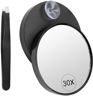 Gebrazy Espejo De Maquillaje 30X, Lupa con Ventosa Y Pinzas De Acero Inoxidable, Lupa De Viaje Pequeña para Maquillaje, Afeitado, Uso De Lentes De Contacto, Etc.
