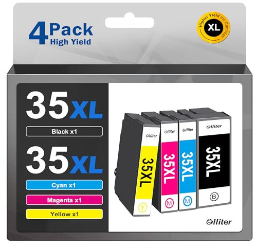 Glliter 35XL Druckerpatronen Ersatz für Epson 35XL Multipack Kompatible für Workforce WF-4720DWF WF-4725DWF WF-4730DTWF WF-4740DTWF (1 Schwarz, 1 Cyan, 1 Magenta, 1 Gelb)
