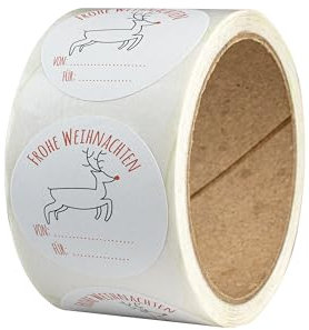 Weihnachtsaufkleber zum Beschriften als Geschenkaufkleber – 50 Sticker Weihnachten – rund, Ø 4 cm – Weihnachtsetiketten selbstklebend auf Rolle – Sticker Set Weihnachten, Winter - RENTIER