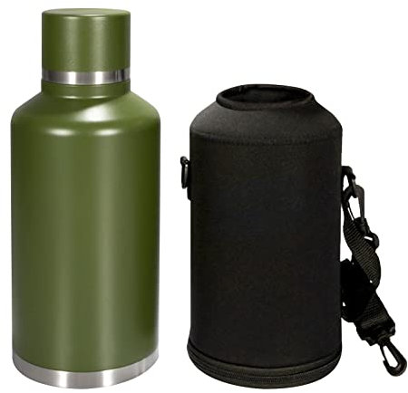 Botellas De Agua De Acero Inoxidable, Botella De Agua Aislada De 2 Litros, Botellas De Agua Para Exteriores Con Funda Protectora, Botellas De Viaje De Doble Pared Con Correa Ajustable En La Parte Infe