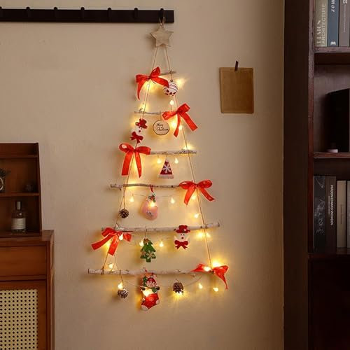 DIY Holzleiter Weihnachtsbaum Wand Deko Tannenbaum Leiter zum Aufhängen Weihnachtsdeko, Deko Anhänger Hängedeko zum individuellen Dekorieren mit Zierschmuck Wandzweigbaum