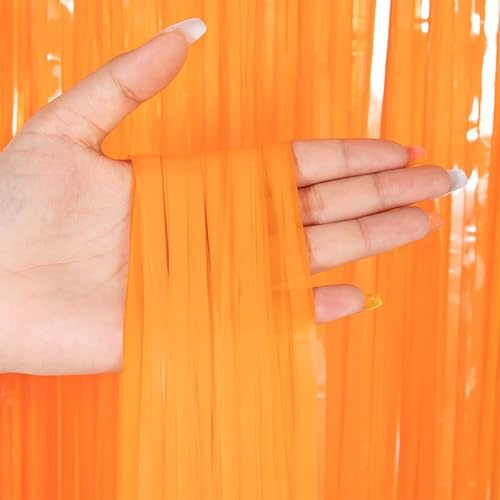 6 Stück Orange Metallische Lametta Vorhänge Hintergrund,1m x 3m Party Vorhange Geburtstag Foto Hintergrund Folien Fransen Luftschlangen Deko Foto Requisiten Vorhängen Dekoration für Weihnachten