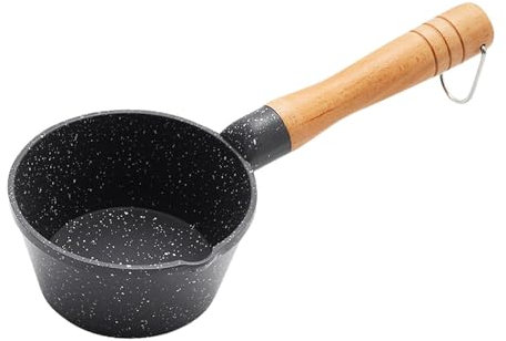 Gralara Kitchen Milk Pan Non-Stick Milk Pan Small Milk Saucepan 10cm Milk Pan with wooden handle Multifunctional Non-Stick Saucepan Deep Milk Pot for Kitchen Cooking Camping, Black