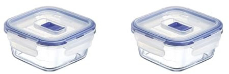 Luminarc Pure Box Active Recipiente Cuadrado Hermético Vidrio 10cm - 38cl Bicolor (Paquete de 2)