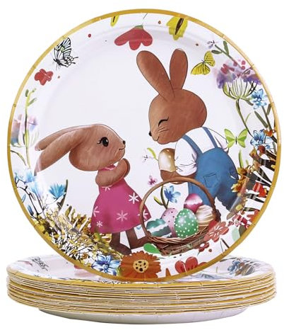 EVYIENEN Lot de 50 Assiettes en Carton jetables pour fête de Pâques, 17,8 cm, œufs de Lapin de Pâques, Vaisselle de fête pour décorations de fête à thème de Pâques (Lapin de Pâques)