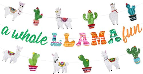 Cheereveal A Whole Lama Fun Banner, Lama, Kaktus, Wimpelkette, Girlande, Cino de Mayo, mexikanische Fiesta, Party-Dekorationen, Geburtstag, Babyparty, Abschlussfeier, Lama, Kaktus, Motto-Partyzubehör