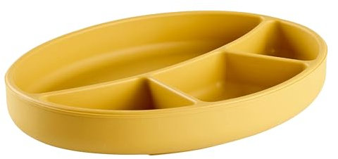 THERMOBABY - Assiette Compartimentée En Silicone - Assiette Ventouse Pour Bébé - Incassable - Antidérapante - Passe Au Lave-Vaisselle Et Au Micro-Ondes - Jaune Miel