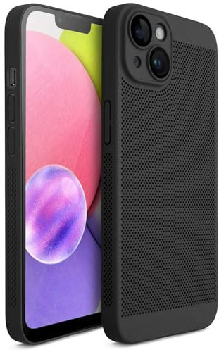 Moozy VentiGuard Hülle für iPhone 13 mini, 5.4-Zoll, Atmungsaktive handyhülle für iPhone 13 mini mit Perforiertem Muster für Luftzirkulation, Handy hülle für iPhone 13 mini, Schwarz