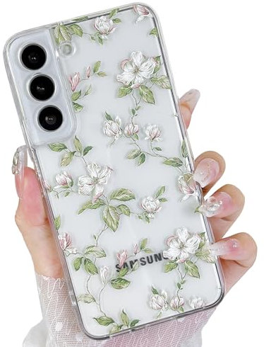 ZTOFERA Compatible with Samsung Galaxy S21 FE 5G (Not Fit S21) Case for Girls Women, Soft Silicone Protective Phone Case with Cute Flowers Leaves Pattern Shockproof Bumper Cover, Transparent