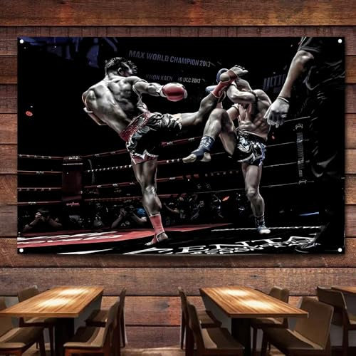 Poster mit Muay Thai gegen Boxen, für Fitnessstudio, Kampfhallen, Dekoration, Sport-Wandbild, Wandteppich, Geschenk für Kampfliebhaber, B2