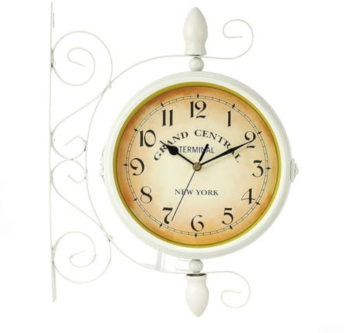 Lioaeust Wanduhr, 36 x 28 x 8,5 cm, doppelseitige Uhr, klassische Vintage-Uhr, Retro-Dekor, Ornament, hängende Uhr für Zuhause, Büro, Hotel, Bar