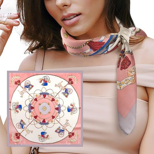 Wulcea Bandana Kopftuch Damen Hijab Halstuch Kopfbedeckung Sommer Kopftücher Tuch Haartuch Halstücher Tücher 70x70cm Nickituch Satin Tierdruck Pferde Rosa Quadratische Geschenke für Frauen