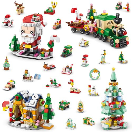 Mostop Christmas Party Favors 6 in 1 Building Blocks Set Gift, Christmas Toys Mini Cute Bricks 28 Models Advent Calendar Goodie Bags Fillers Classroom Prizes for Kids Boys Girls 6+