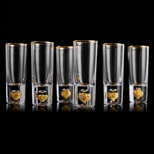 DUJUST Kristall Schnapsgläser (6cl/2oz), coole & süße shotgläser mit 24K Blattgoldflocken verziert, BPA-frei & bleifrei, perfekt für Dekoration/Sammlung/Geschenkauswahl - 6 Stück