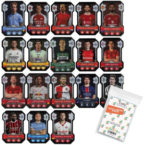 Bundle mit Match Attax Champions League 2024/25 - Trading Cards - Alle 18 Chrome Shield Karten + Exklusive Collect-it Hüllen