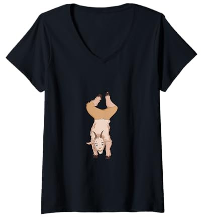 Damen Ziege Yoga Spielzeug Ziege Stofftier Plüsch Ziege Yoga Party Spiel T-Shirt mit V-Ausschnitt