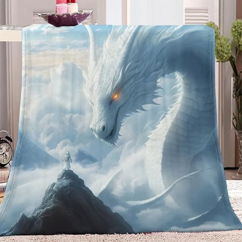 Personalized Adorable Blanket Fantasy-Drache Super Weich Bedruckte Flanell Kuscheldecke Weiß Kuscheldecke Flauschig 130 x 150 cm Suitable Bed Blanket Sofa Blanket