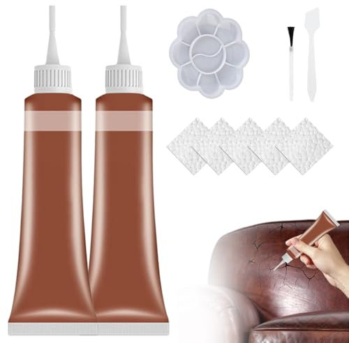 givuaime 2 Stück Leder Reparatur Set, 2024 Neuest Lederreparaturgel, Flüssigleder Sofa Restaurator, Ausbessern von Kratzern und Gebrauchsspuren für autositz Reparatur, Lederprodukten (Braun)