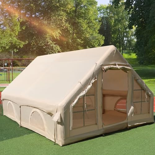 Outdoor Camping Quick setup Inflatable Tent with Pump, Family inflatableTent with Window and Door, Pop-Up Tent with Storage Bag, 4 Season Waterproof Windproof Large AirTent (3 * 4M without chimney)