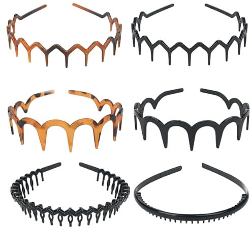 6 Stück Zickzack Haarreifen Haarreifen Damen Zickzack, Zig Zag Headband, Make Up Haarreif Zickzack für Damen Und Mädchen, Haarreif mit Zacken für Sport Fitness Tägliches (Schwarz/Leopard)