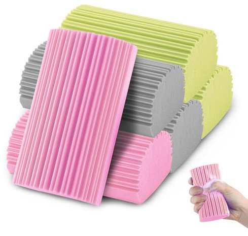 6Pcs Damp Duster Sponge Magic Sponge Eraser Reusable Household Cleaning Sponge Tool Dust Brush Tools for Cleaning Dishes Blinds Glass Baseboards Vents Glass Railings Mirrors(3 Color)