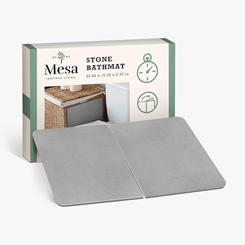 Inspired Living Faltbare Stein-Badematte - Super saugfähig, schnell trocknend, rutschfeste Kieselgur Matte, umweltfreundliche & multifunktionale Steinmatte für Badezimmer, Küchentheke, groß, Grau