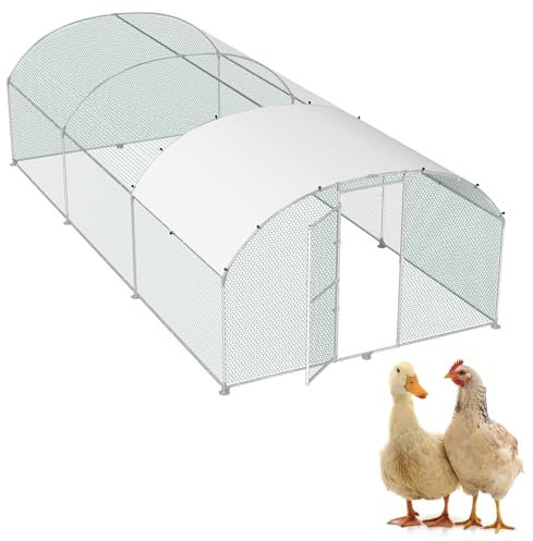 ORHEYA Haustierkäfig Hühner Freilaufgehege Hühnerstall aus Verzinkter Metall 3x6 m Winterfest Hühnergehege Hühnerhaus mit Sonnenschutzdach und Schloss Freigehege für Kleintiere Geflügel Pflanzen
