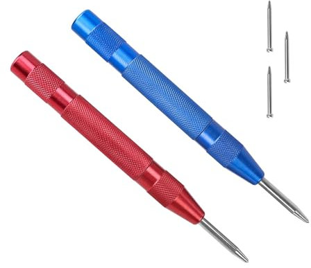 LINTRA 2 Pezzi Bulino Automatico, 130 mm Punzone per Metallo, Costruzione a Molla Punzonatrice Automatica, Punzone Centrale Automatico, con 3 Teste di Ricambio, per Vetro, Metallo, Legno