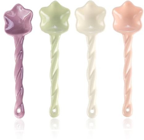 4 Pièces Cuillères à Soupe, Cuillère en Céramique, Réutilisable, Convient pour les Soupes, le Café, les Desserts, la Crème Glacée, le Yaourt, Cuillère en Forme D'étoile, Cuillères Colorées