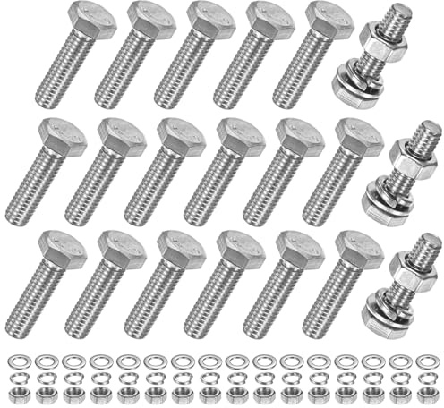 M METERXITY 20er-Pack Sechskantschrauben Mit Muttern Flach Und Sicherungsscheiben M6x22mm Edelstahl Schrauben Und Muttern Set Vollgewinde Metrische Schrauben Auswahl Für Geräte/Maschinen