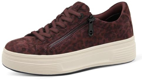 Tamaris Comfort Damen Plateau Sneaker mit Reißverschluss Low Top, Rot (Dk Red Leopard), 41 EU