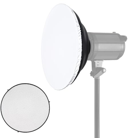 Yctze 16in Studio Photography Beauty Dish Reflector Diffuser Softbox Modifier with Grid for Mount Strobe Light White Internal Surface (Silver Internal Surface)
