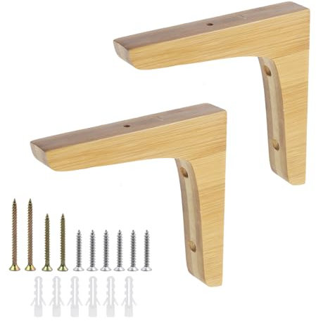 Antrader 2PCS Wooden Shelf Brackets,Solid Wall Mount Wood Shelf Bracket,Wood Triangle Bracket,L Shape Shelf Holders Include Mounting Screws,5.1×5.1×0.8,Light Brown