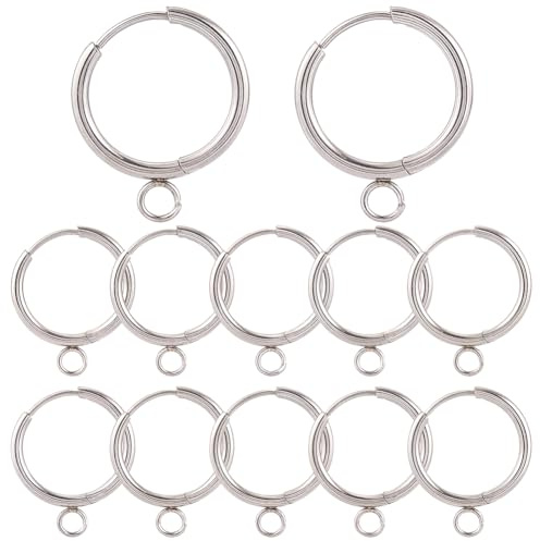 SUNNYCLUE 1 Box Mit 12 Huggie Creolen Ohrhaken Mit Klappverschluss Und Schlaufe Runder Französischer Ohrhaken Aus Edelstahl Ohrhaken Mit Klappverschluss Für Schmuckherstellung Zubehör Charms DIY Baste
