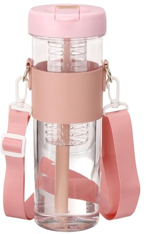 sourcing map Fruit Infuser Water Bottle 850ml / 29oz Plastic LeakProof Shatter Proof Water Bottle with Foldable Straw and Carry Handle for Gym Camping Travel Cold Drinks, Pink