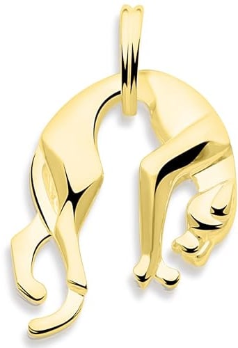 Tony Fein Pantheranhänger 585 Vergoldet Grüne Augen Hochglanzpoliert Kettenanhänger 5 mm Öse Made in Italy für Damen und Herren