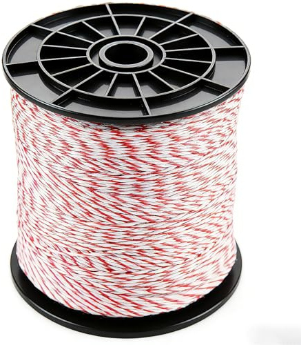 Electric Fence Wire 500m - 6 Strands Polywire Electric Fencing Wire Stainless Steel Conductor Line with Chuck, Electric Fencing Rope for Horses, Cattle, Sheep, Livestock & Crop Protection (Red, 500m)