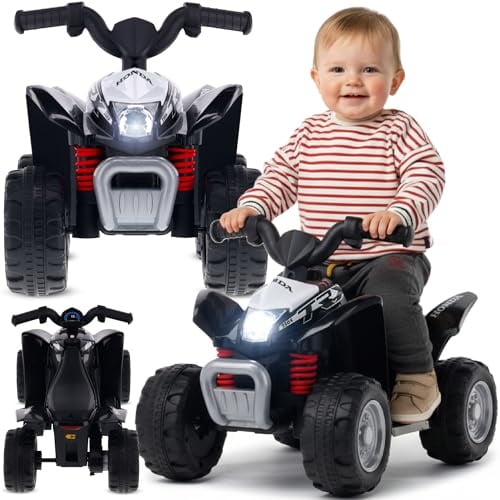 Kinder Elektroauto Quad, 3km/h, Kinderquad, Rutschauto fur Kinder ab 18 Monaten, Led Lampe, Spielzeug, Electroroller (Schwarz)