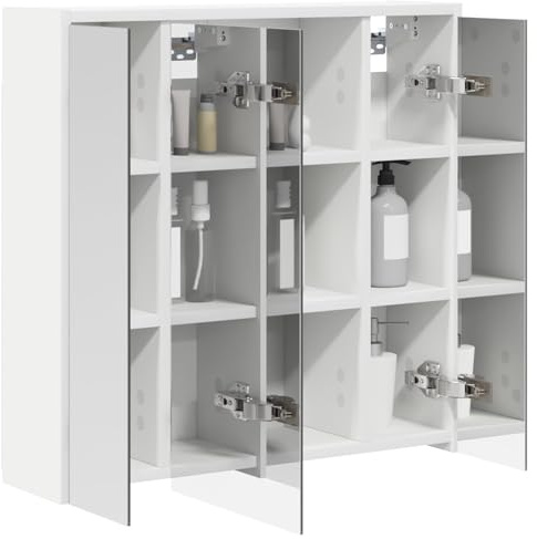 vidaXL Badezimmerspiegelschrank Weiß 63,5 x 16 x 62,5 cm Holzwerkstoff, Moderne Badezimmer, rechteckiger Stauraum, Wandregal, doppelseitiger Spiegel, Flexibles Möbel