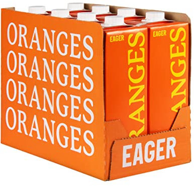 Eager Orange Juice with Bits 100% Squeezed Perfect Fruit Mixer, NFC Not From Concentrate, 1 Litre (Pack of 8)