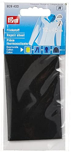 Prym 929400 Flickstoff aufbügelbar – 12 x 45 cm – schwarzer Reparaturflicken aus Baumwolle – selbstklebend mit Bügeleisen – waschbar bis 40 °C – 1 Stück, Schwarz
