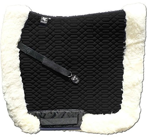 Engel Reitsport | SCHABRA3-D-GRU-MED | Schabracke | Lammfell Fully Lined | Steppstoff | Fellkranz rundherum | Dressur | Stoff grün Fell med.