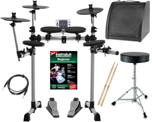 XDrum DD-400 E-Drum-Set Komplettset mit Verstärker, Kabel, Drumhocker, Schule und Sticks